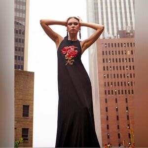 Mestiza NYC Adelina Maxi Dress with Red Floral beads Detail
